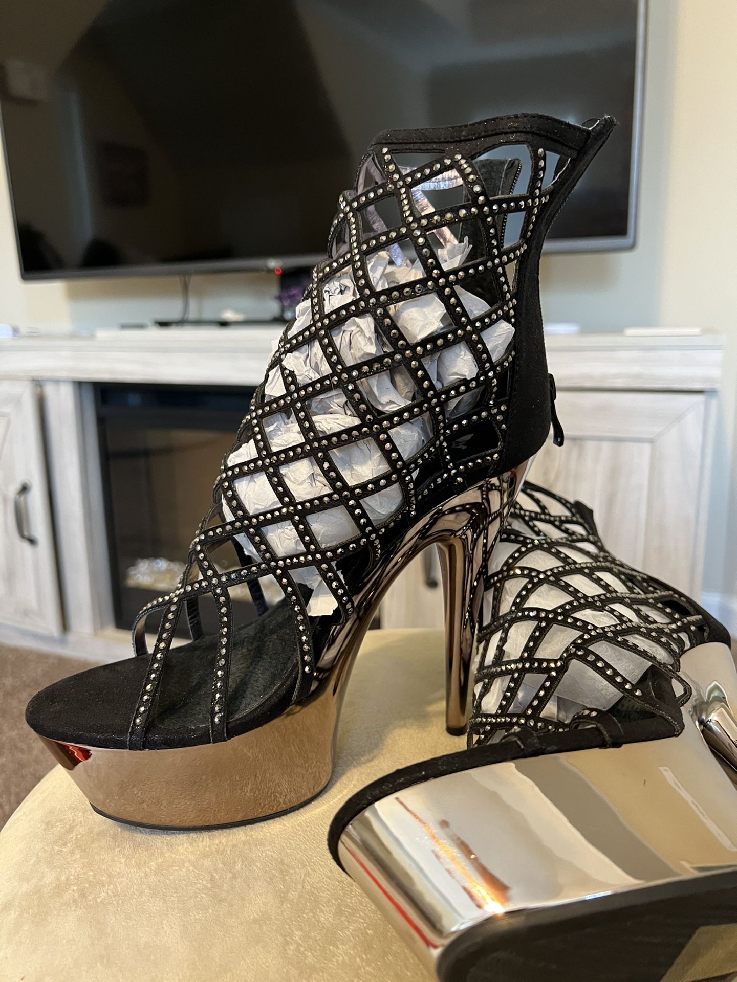6” Black Rhinestone Stilettos