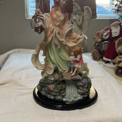 Ceramic Angel With Kids Walking On A Bridge 