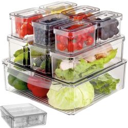 Clear Fridge Organizer Bins - 10 pcs Refrigerator Organizers and Storage Set for Fridge, Freezer, Kitchen, Stackable Pantry Organizer Bins - Includes 
