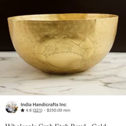 Brand new Golden bowl W/ crab Etching