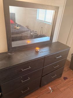 Dark Brown 6-Drawer Dresser with Mirror
