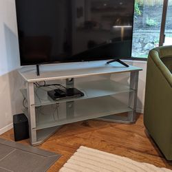 TV Stand, Silver With 2 Glass Shelves
