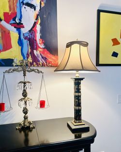 Tall black and gold bamboo chinoiserie buffet table lamp 