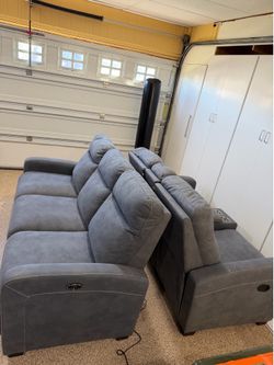 Grey Power Reclining Sofa and Manual Reclining Loveseat Set
