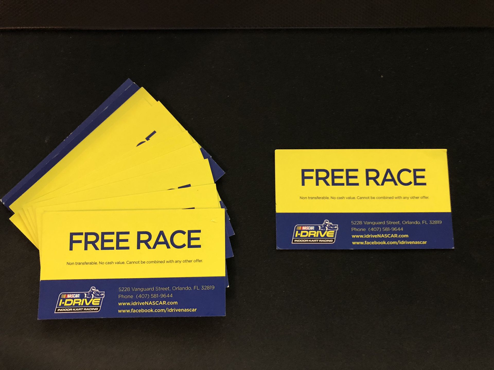 I-Drive Nascar Indoor Kart Racing FREE RACING COMPLIMENTARY CARD SALE