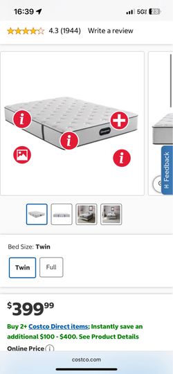 Beautyrest Twin Mattress and Wooden Bedframe