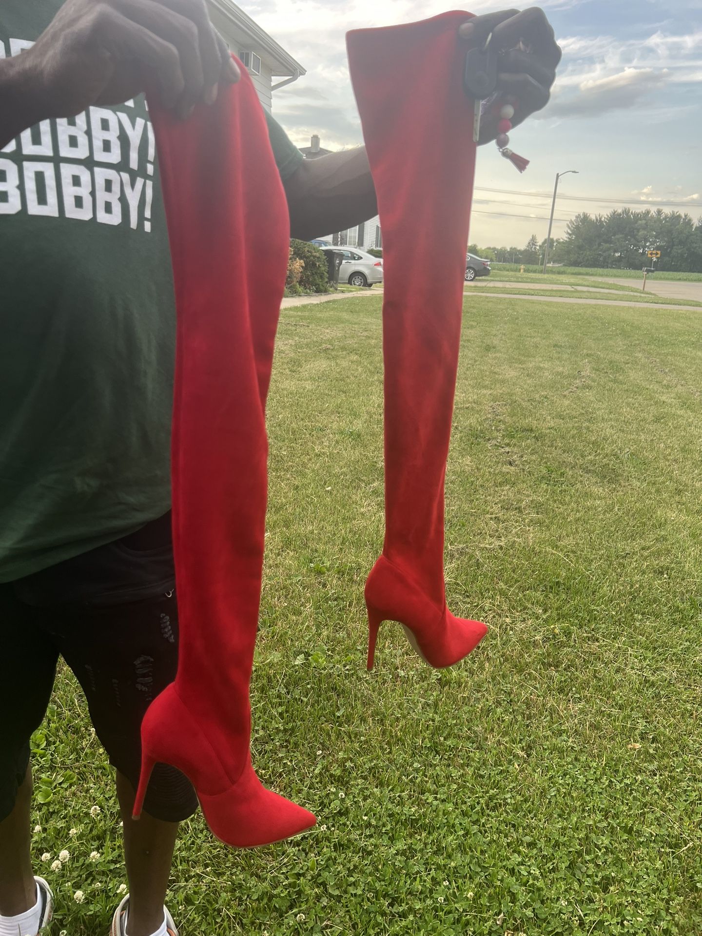 Sexy Red Thigh High Heel Boots (suede)