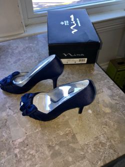 Navy blue satin heels size 5