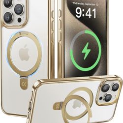 CASEKOO iPhone 15 Pro Gold Magnetic Ring Stand Shockproof NEW with Stickers