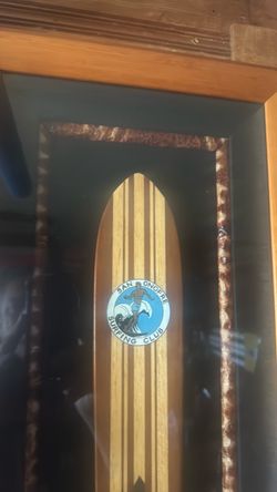 Handmade surf art San Onofre surfing club framed early 1930’s surfboard.