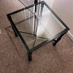 21”x20”- Height 21” Very Heavy Vintage Late 20th Glasstop Iron Side Table. Like New.