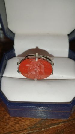 Vintage Carved Cameo Warrior Carnelian Ring