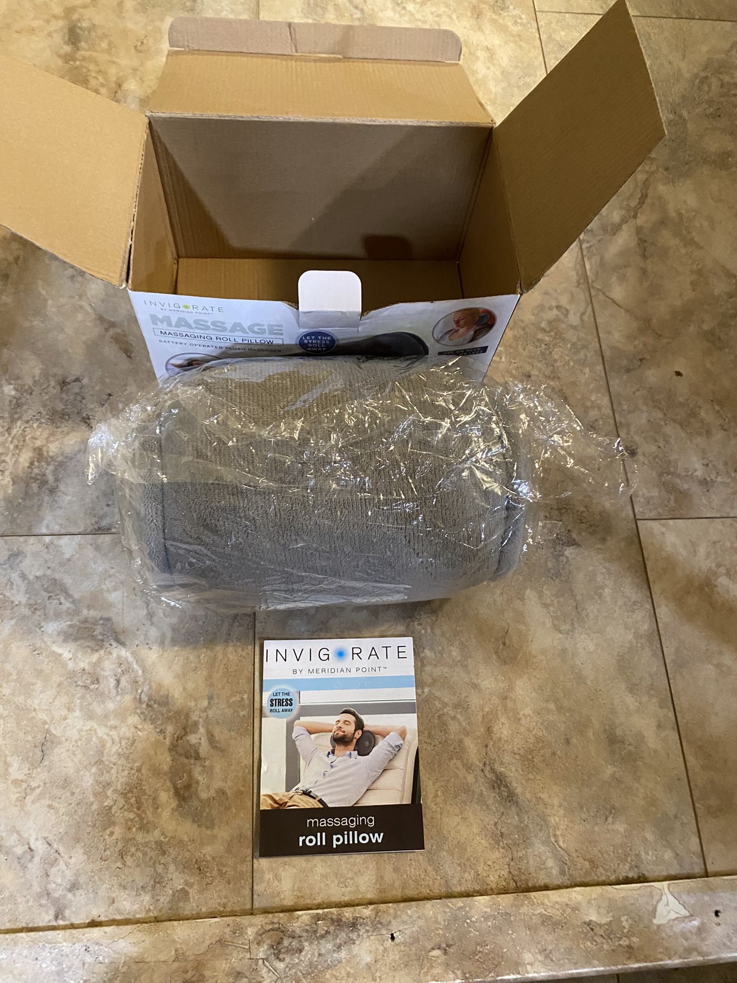 Invigorate - Massaging Roll Pillow - Battery Operated Plush Massager Portable. Color-Gray