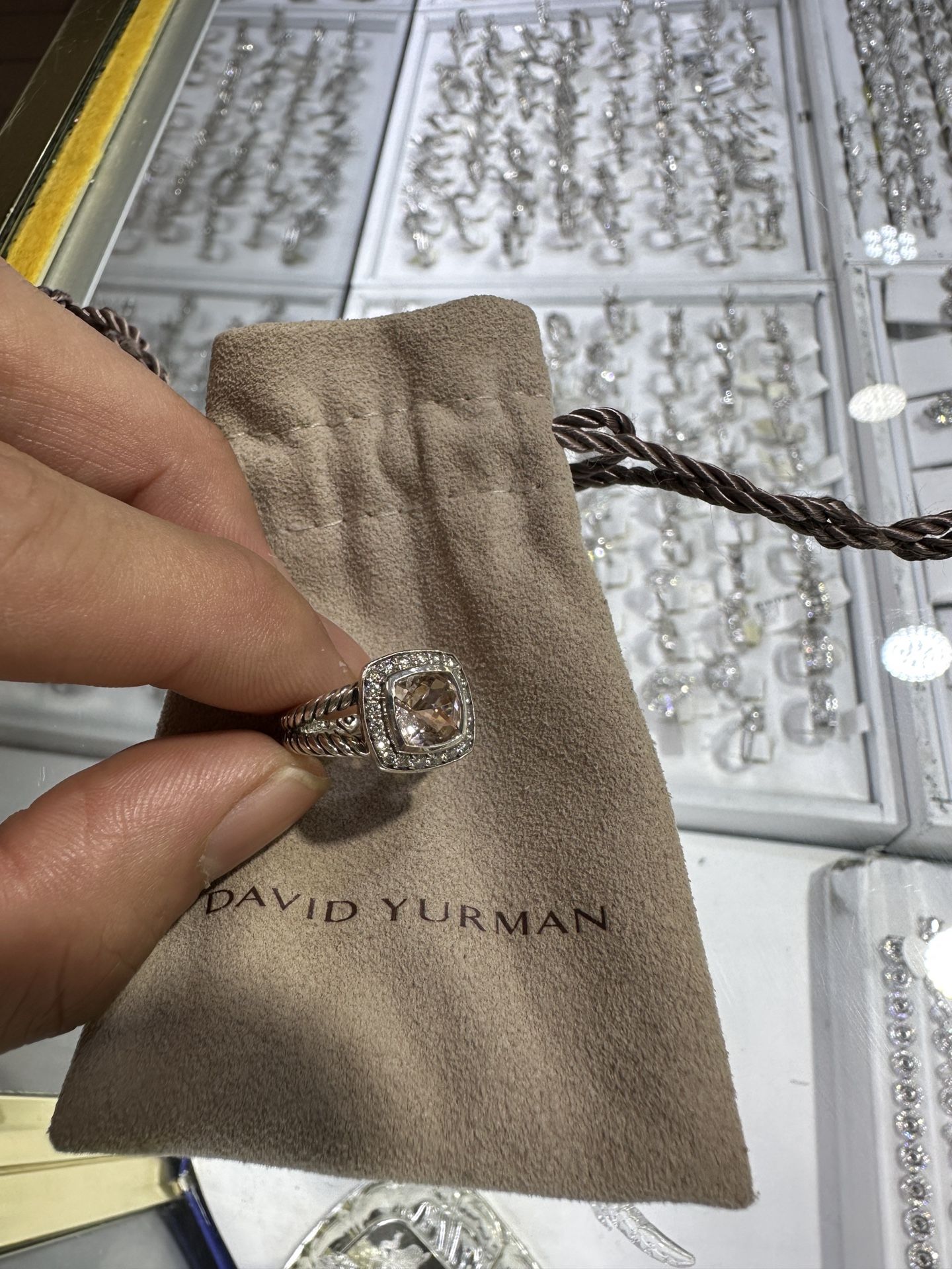 Petite Albion Ring Sterling Silver with Morganite and Diamonds, 7mm