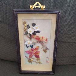 Vintage Two Birds In Tree Pearl Brand Dalian China 3D Carved Shell Wall Art