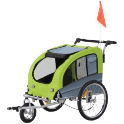 Dog Bike Trailer 2-In-1 Pet Stroller with Canopy and Storage Pockets, Green