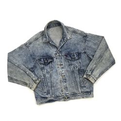 VINTAGE LEVIS DENIM TRUCKER JACKET LARGE L MENS BOMBER STONE WASH MADE IN USA