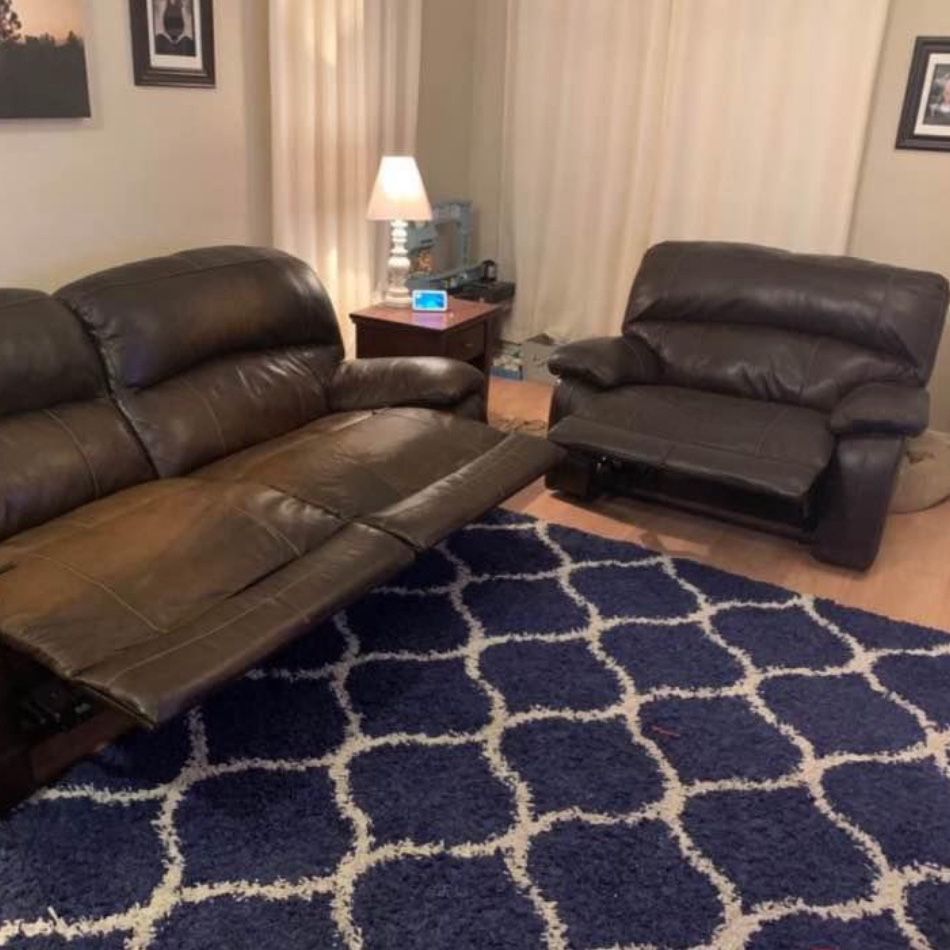 2 Piece Brown Leather Sofa And Love Seat Set