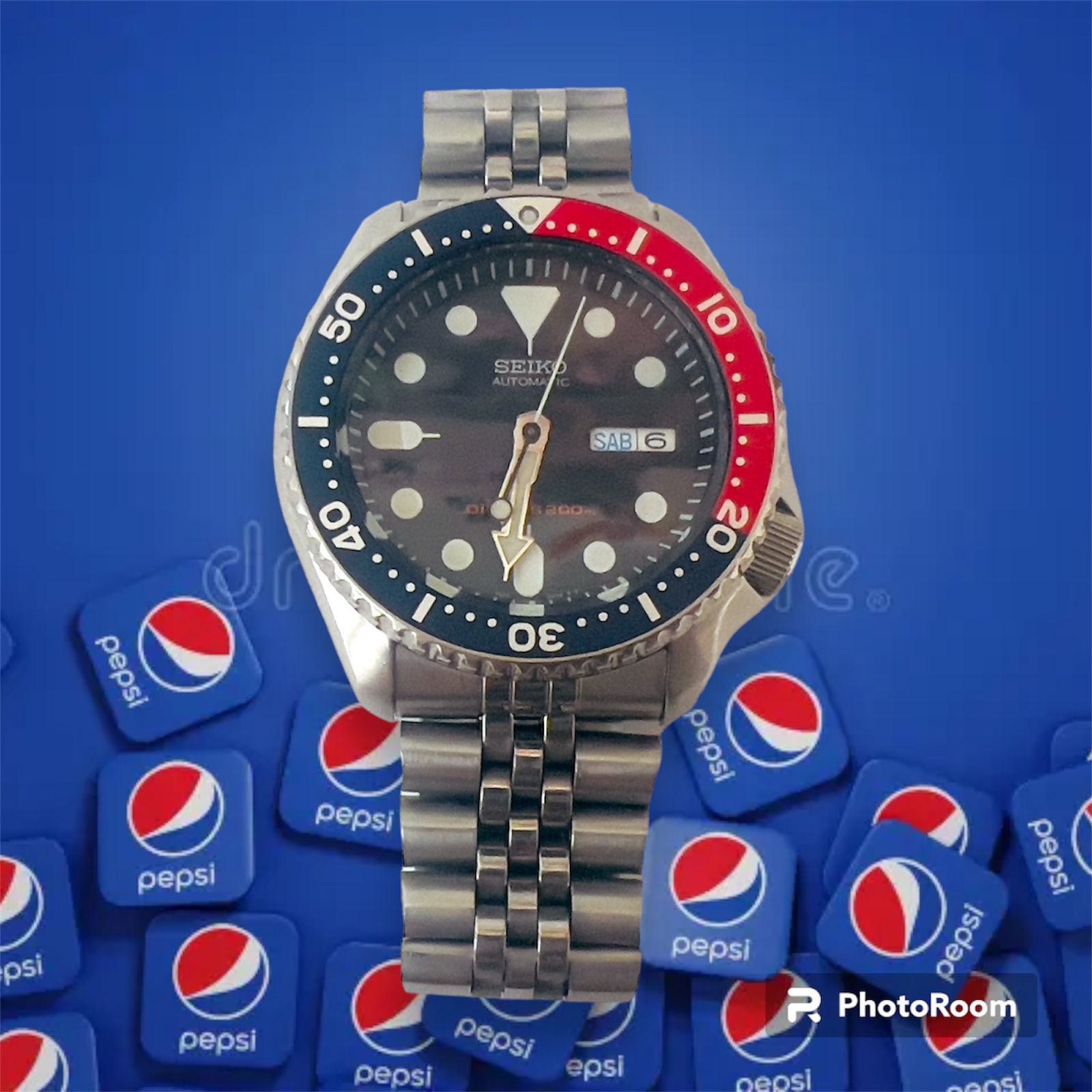Seiko Pepsi Automatic 200M Divers Watch Jubilee Bracelet 6.5in Wrist