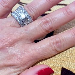 Engagement Ring plus two bands.  14k