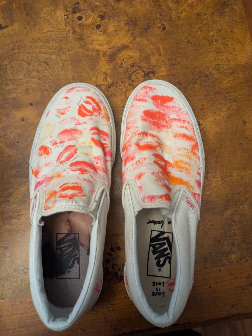 Vans Slip Pink love Can Save Us Woman's Slip Ons On