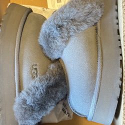 UGG Disquette Platform Slipper Water-Resistant Suede, Charcoal Gray, Size US 6