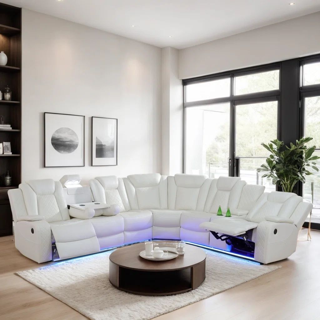 White Leather Power Reclining Couch 