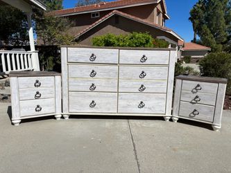 White Ashley 10 Drawer Dresser Chest of Drawers and Nightstand Furniture Set Great Condition