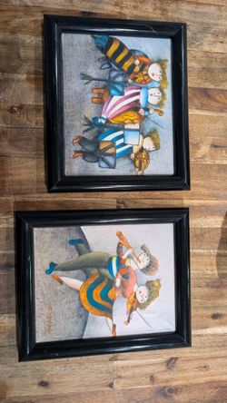 Pair of Framed Whimsical Musician Art Prints (J. Roybal Style)