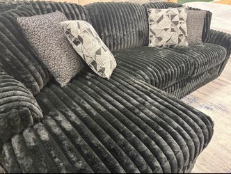 Ashley Large Dark Gray Ribbed Fabric Sectional Sofa