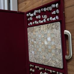 Chess Set Marble Stone Red Velvet Case