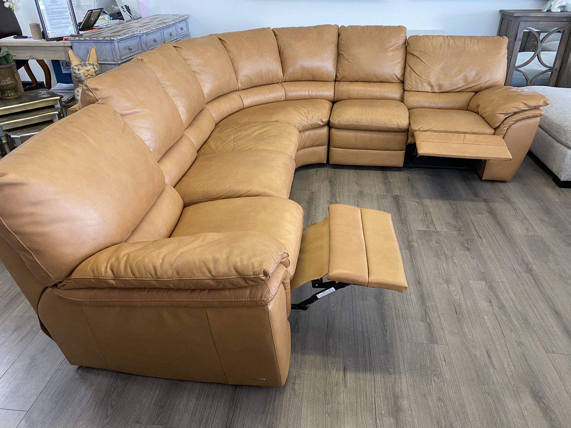 120x100 Double Reclining Natuzzi Real Leather Sectional Couch Sofa Camel Color Excellent Mint