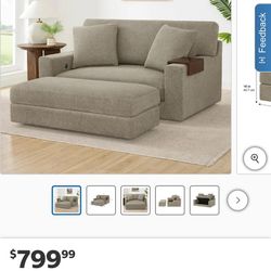 Thomasville Gilroy Fabric Oversized Storage Chair and Storage Ottoman