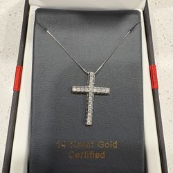 14k White Gold Necklace With 1/2 Carat Cross Pendant