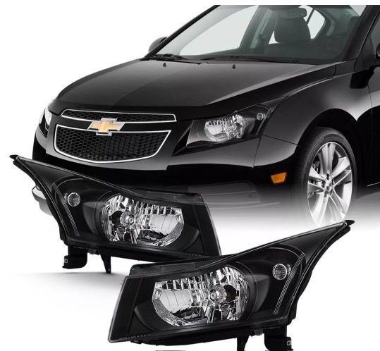 For 2011-2015 Chevy Cruze Sedan [Halogen Type] Black Headlights Pair Left+Right