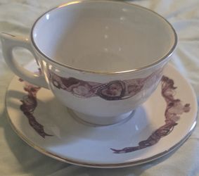 Vintage BATALLICA INC Tea Cup and Saucer Set, Victorian Design, Pink Ribbon With Pearls