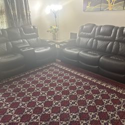 Leather Couch Set With Coffee Tables