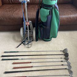 Golf Clubs, Bag, Push Cart