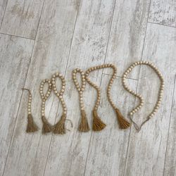 Wood Bead Garland Set Tassel Decor Neutral Boho Farmhouse Styling Beads