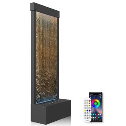 48" Indoor Waterfall with App-Controlled RGB Lights, Elegant Floor Fountain