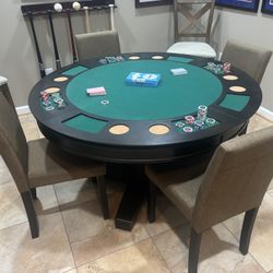 8 Player Solid Wood Reversible Poker Table With 4 Chairs