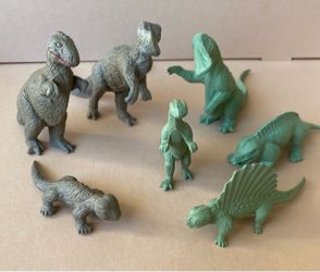 Marx Dinosaurs 1960's Prehistoric Playset Green/Gray Plastic Dinosaurs Vintage Toys - Lot Of 7