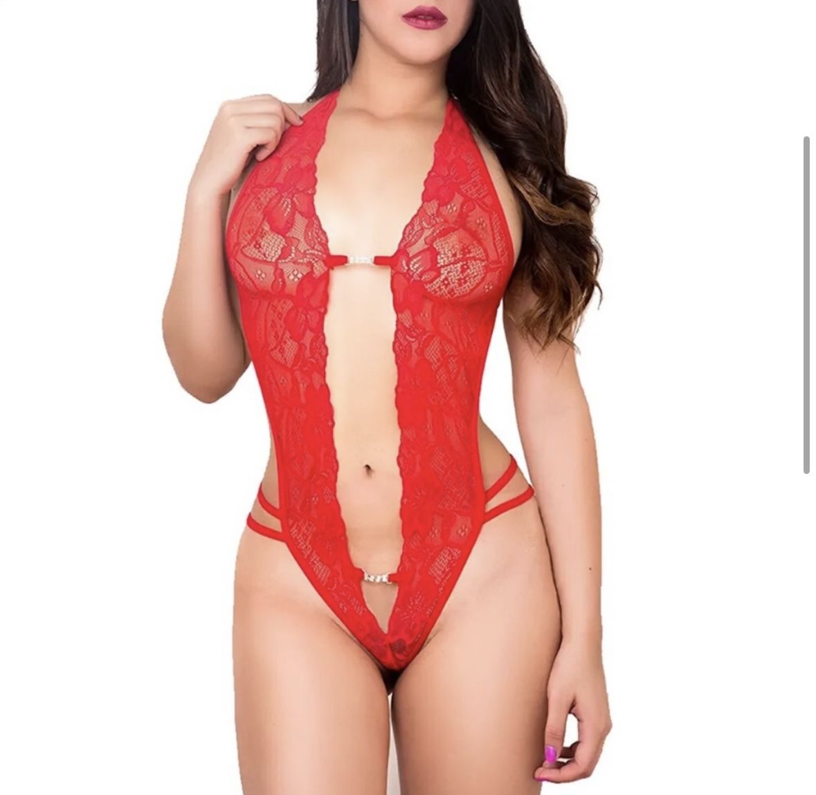 Red-Sexy-Lingerie-Women-Sleepwear-Teddy-Lace-Dress-Bodysuit-Babydoll-M