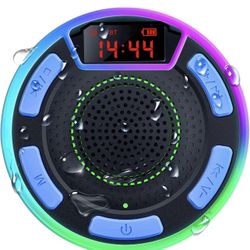 DuoTen Bluetooth Shower Speaker, IPX7 Waterproof Wireless Portable Speakers with LED Light Show, FM Radio, Suction Cup, Loud Stereo Sound and Deep Bas