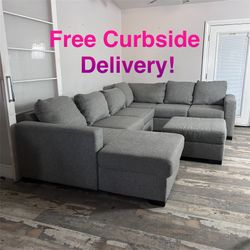 Free Curbside Delivery! Large Grey Sectional Couch With Ottoman