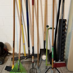 Rakes, brooms, shovels