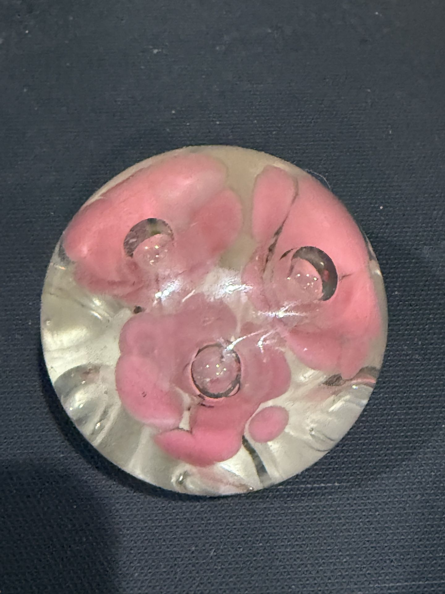 Vintage Glass Paperweight With Pink Flowers