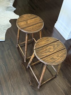 Pair of Solid Wood Bar Stools – Rustic / Vintage Style $50 pair OBO