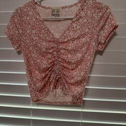 French Pastry Pink Ruched Crop Blouse