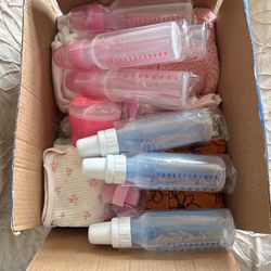 Box Full Of Baby Girl Clothes/bottles